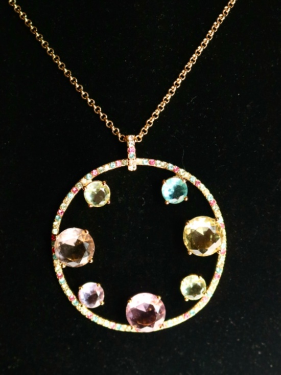 KATE SPADE Carnival Crystal Long Necklace Pastel Circle Bezel Spring Summer - Picture 3 of 9